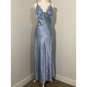 Sincerely Jules Dress Womens S Blue Satin Lace Trim Maxi Slip Dress NWT *READ*